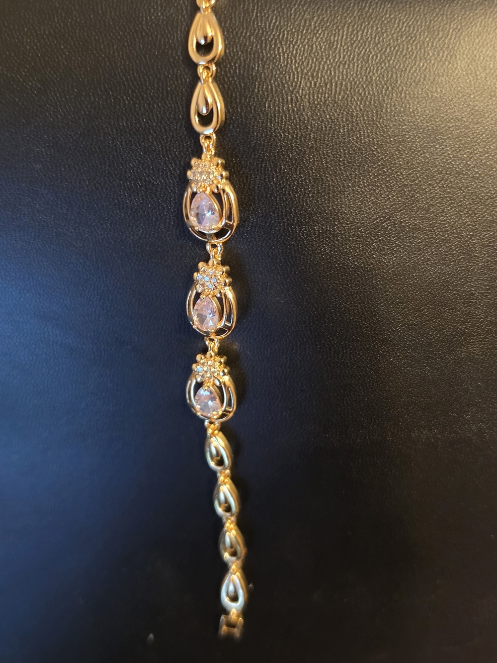 Gold-Tone Women's Bracelet with Pink Crystal Accents